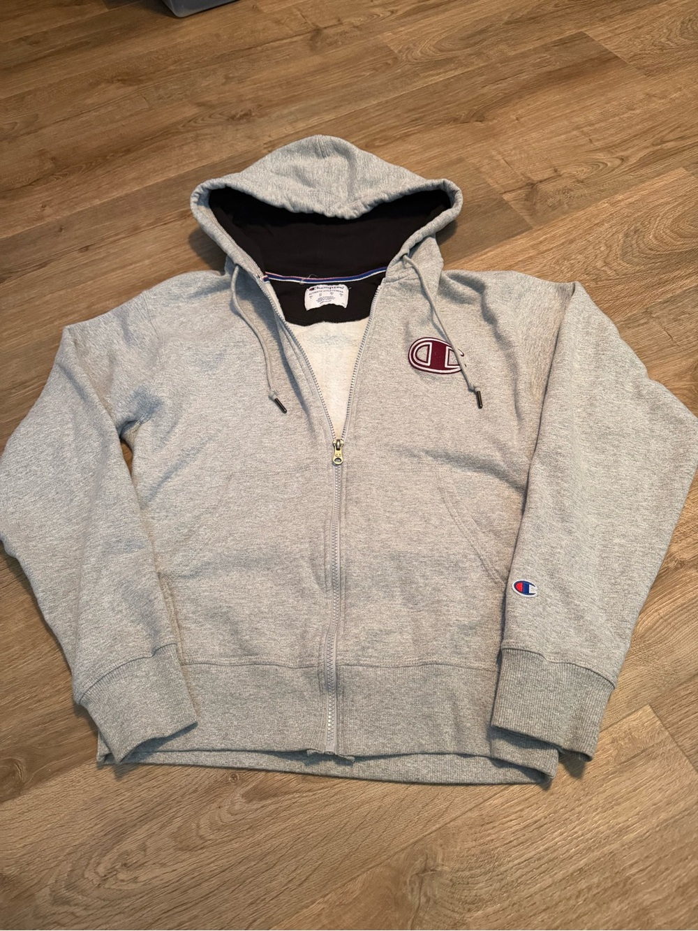 Champion Light Gray Full-Zip Hoodie with Crest Logo